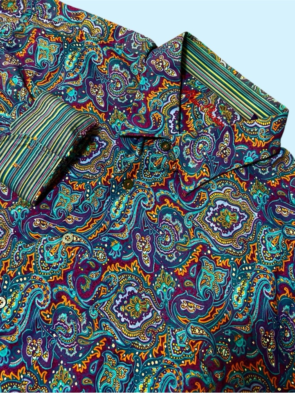 Alan Flusser Paisley Button Up Shirt Men’s XL Multicolor Flip Cuff Psychedelic